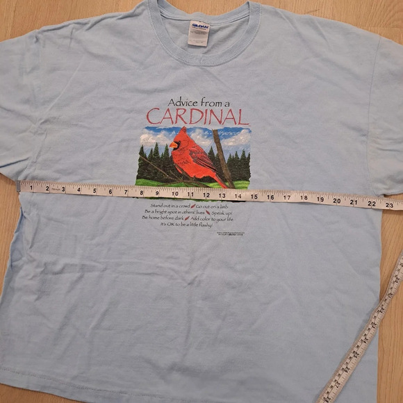 Blue Cotton Red Cardinal Bird Poem Inspiration Quote Short Sleeve T-Shirt Sz XL - Picture 6 of 7